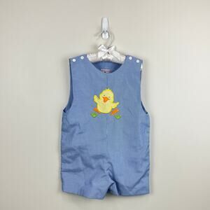 Castles & Crowns Applique Chick Shortall Romper Blue 2T NWOT